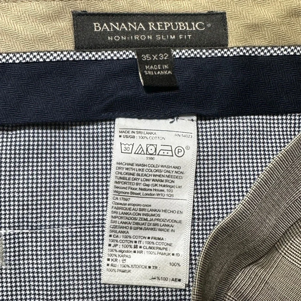 Banana Republic‎ Slim Fit Non-Iron Glen Plaid Dress Pants 35x32 Tan Career